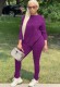 Autumn Casual Purple Loose Shirt and Tight Pants Set