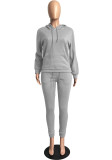 Winter Grey Long Sleeve Hooded Sweatsuit with Pocket