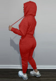 Winter Red Long Sleeve Hooded Sweatsuit with Pocket