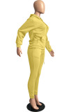Winter Yellow Long Sleeve Hooded Sweatsuit with Pocket