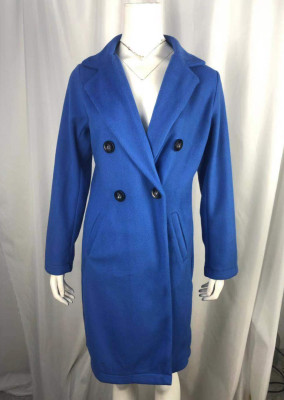 Winter Blue Turndown Collar Slim Long Jacket Coat with Pocket