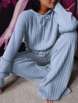 Winter Knitting Blue Hoody Top and Pants 2PC Lounge Set