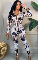 Autumn Classic Print Blouse and Pants Set