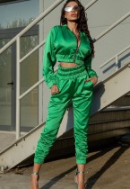 Winter Green Blank Cropped Top and Pants Tracksuit