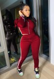 Autumn Red Striped Cropped Top and Pants Tracksuit
