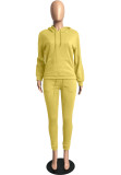 Winter Yellow Long Sleeve Hooded Sweatsuit with Pocket