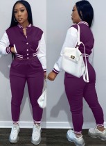 Autumn Contrast Color Cropped Top and Pants Tracksuit