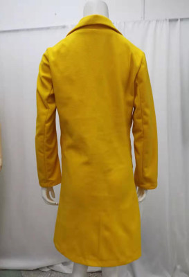 Winter Yellow Turndown Collar Slim Long Jacket Coat with Pocket