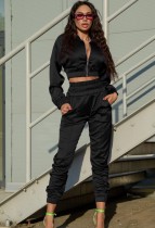 Winter Black Blank Cropped Top and Pants Tracksuit
