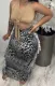Autumn Leopard Print High Waist Ruffles Long Curvy Skirt