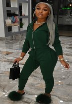 Winter Plus Size Green Zipper Hoodies and Pants 2 Piece Tracksuit