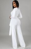 Autumn White Knit V-Neck Irregular Top and Pants Elegant 2 Piece Set