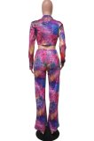 Autumn Print Africa Knotted Blouse and Pants 2 Piece Set
