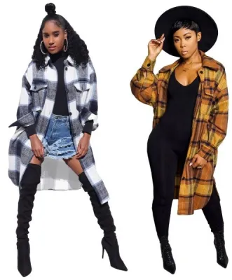 Autumn Casual Plaid Print Side Slit Long Blouse Dress