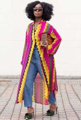 Autumn Multi Color Print Africa Long Blouse Dress
