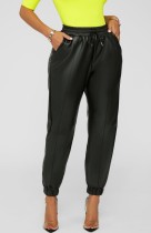 Fall Sexy Black PU Leather High Waist Drawstring Jogger Pants