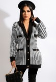 Winter Trendy White Plaid Button Up long Sleeve Coat
