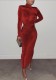 Winter Elegant Red High Neck Long Sleeve Long Maxi Dress