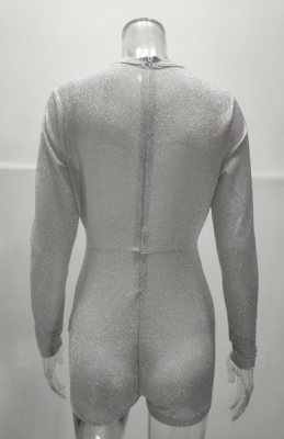 Fall Sexy White See Through Sequins Long Sleeve Romper