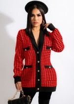 Winter Trendy Red Plaid Button Up long Sleeve Coat