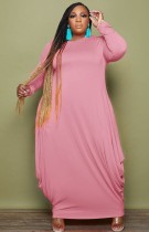 Fall Plus Size Casual Pink Long Sleeve Loose Dress
