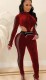 Fall Sexy Red Velvet Mesh Patch Cutout Long Sleeve Jumpsuit