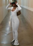 Fall Sexy Gray U-neck Backless Slim Flare Jumpsuit