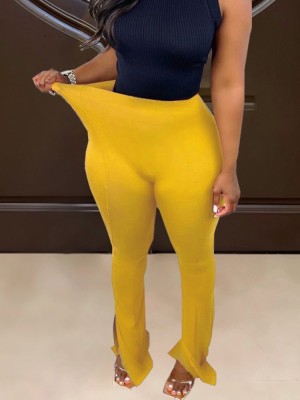 Fall Sexy Yellow High Waist Split Tight Pants