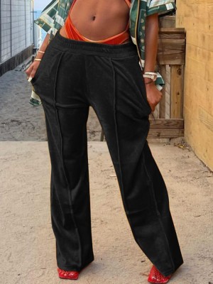 Winter Casual Black Velvet Jogger Loose Sweatpants