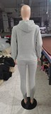 Winter Casual Gray Fleece Sports Two Piece Hoody Sweatsuit