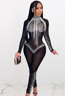 Fall Sexy Rhinestone Long Sleeve Jumpsuit