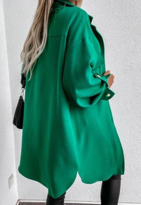 Winter Casual Fashion Green Pocket Button Long Sleeve Long Coat