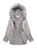 Winter Casual Gray Short Loose Parka Coat with Fur Collar