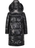 Winter Casual Black Long Puffer Jeacket with Fur Collar