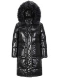 Winter Casual Black Long Puffer Jeacket with Fur Collar