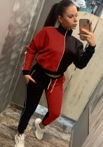 Winter Red Contrast turtleneck Sports Jogging Two Piece Tracksuits