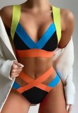 Sexy Two Piece Colorful Bandage Contrast Swimwear