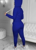 Fall Casaul Blue Solid Hoodies And Pant Tracksuit