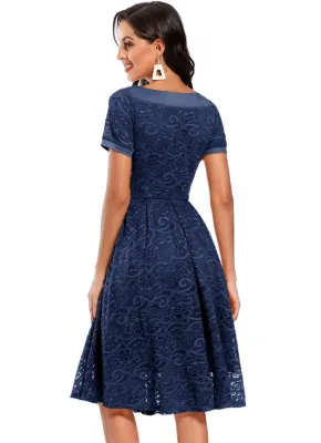 Elegant Burgundy Lace Short Sleeve A-line Bridesmaid Dress