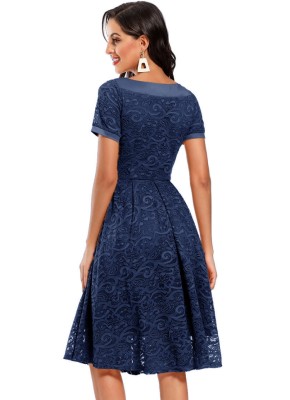 Elegant Burgundy Lace Short Sleeve A-line Bridesmaid Dress