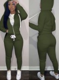 Fall Casaul Green Solid Hoodies And Pant Tracksuit