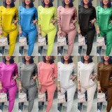 Fall Casual Pink Round Neck Long Sleeve Pocket Two Piece Sweatsuits