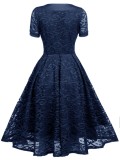 Elegant Burgundy Lace Short Sleeve A-line Bridesmaid Dress