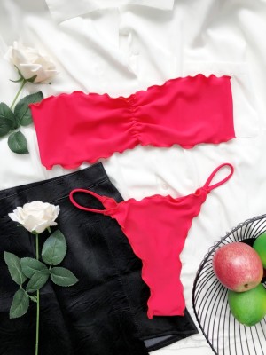 Sexy Two Piece Rose Ruffles Swimwear