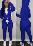 Fall Casaul Blue Solid Hoodies And Pant Tracksuit