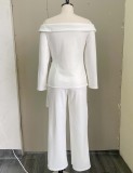 Fall Elegant White off shoulder Irregular Career Blazer Pants Set