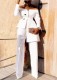 Fall Elegant White off shoulder Irregular Career Blazer Pants Set