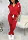 Winter Sportswear Red Zip Up Hoodie Tracksuit