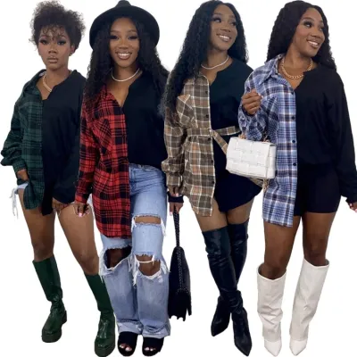 Autumn Plaid Print Long Blouse with Full Sleeves