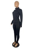 Winter Sports Black Tight Zipper Top and Pants Set